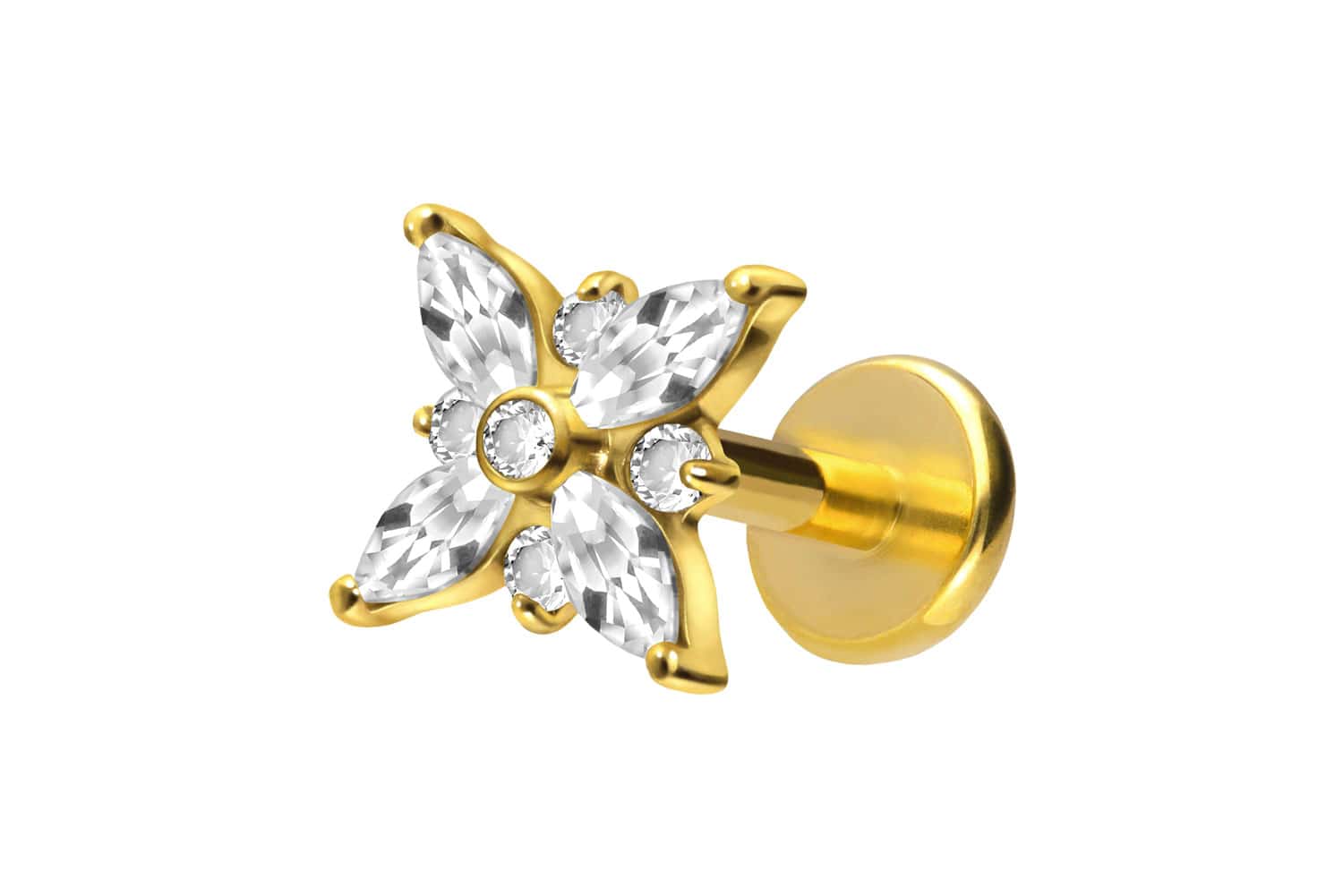 Titan Labret Piercing mit Push Fit KRISTALLSTERN